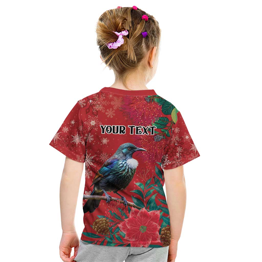 Tui Meri Kirihimete Personalised Kid T Shirt Pohutukawa Flowers Red Motif - Aussie Hoodie