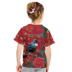 Tui Meri Kirihimete Personalised Kid T Shirt Pohutukawa Flowers Red Motif - Aussie Hoodie