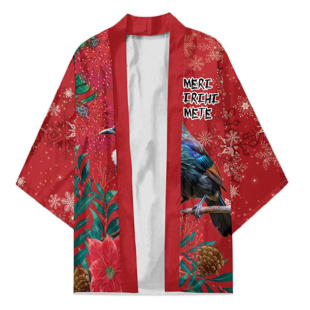 Tui Meri Kirihimete Personalised Kimono Pohutukawa Flowers Red Motif - Aussie Hoodie