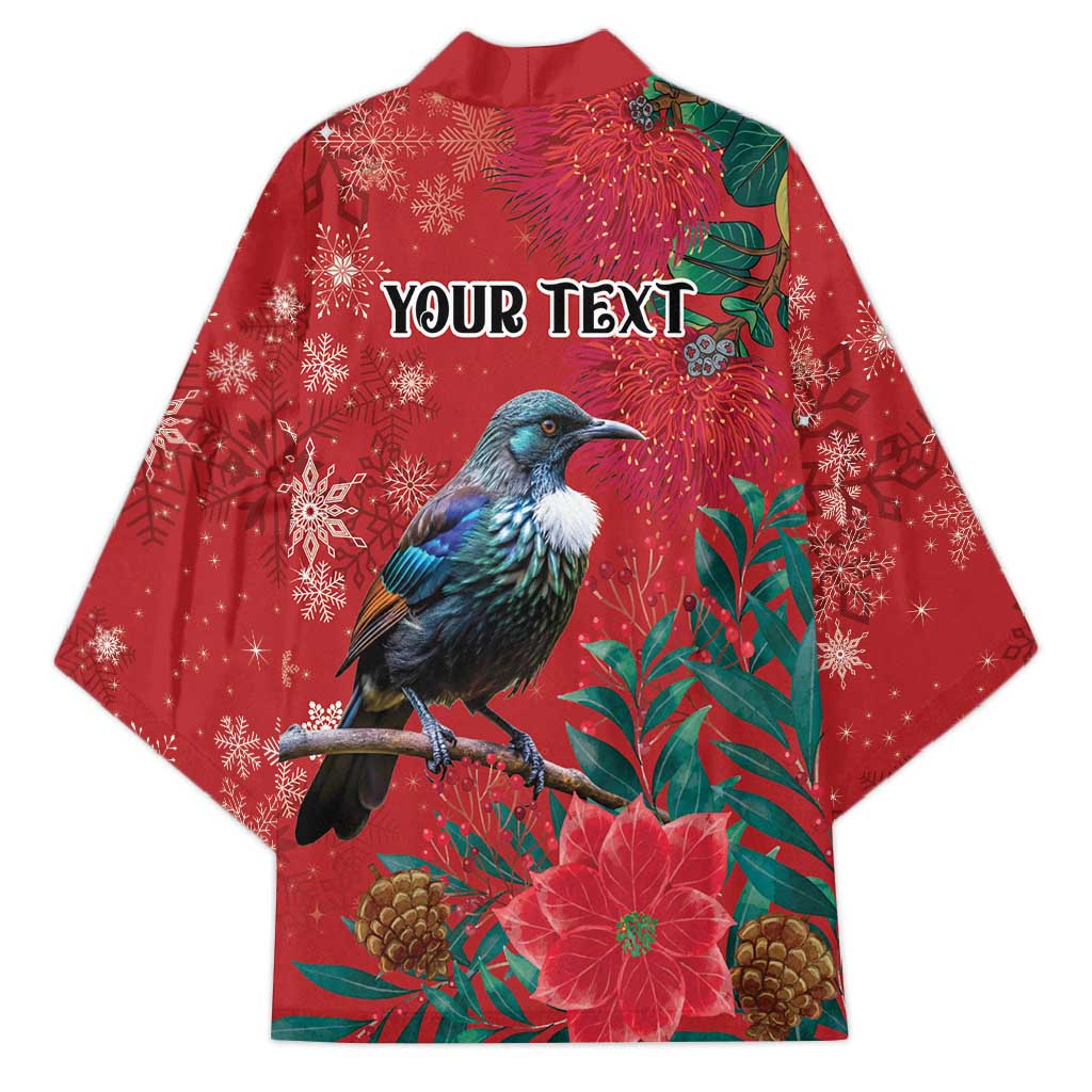 Tui Meri Kirihimete Personalised Kimono Pohutukawa Flowers Red Motif - Aussie Hoodie