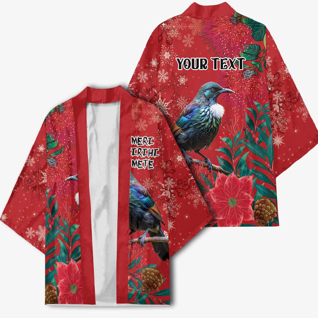 Tui Meri Kirihimete Personalised Kimono Pohutukawa Flowers Red Motif - Aussie Hoodie