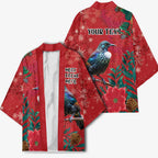 Tui Meri Kirihimete Personalised Kimono Pohutukawa Flowers Red Motif - Aussie Hoodie