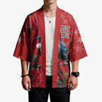 Tui Meri Kirihimete Personalised Kimono Pohutukawa Flowers Red Motif - Aussie Hoodie