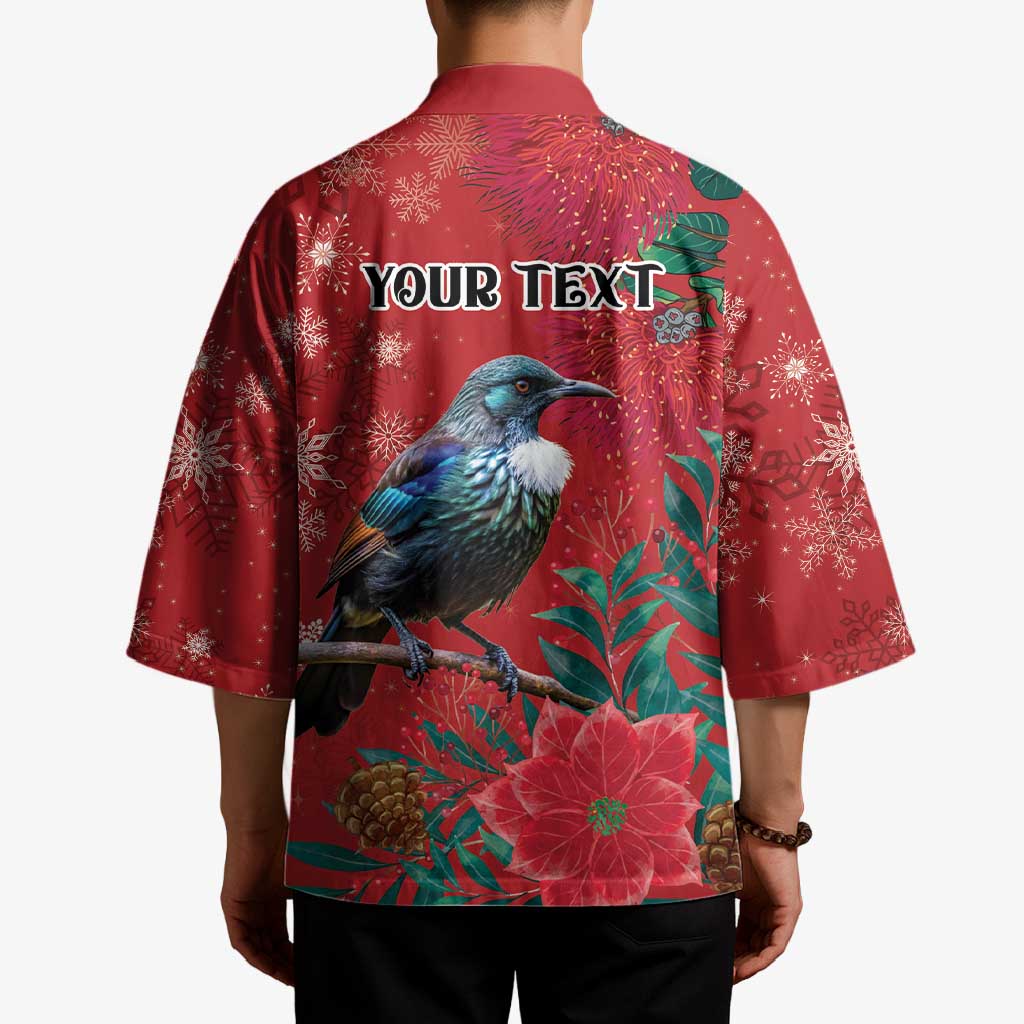 Tui Meri Kirihimete Personalised Kimono Pohutukawa Flowers Red Motif - Aussie Hoodie
