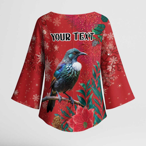 Tui Meri Kirihimete Personalised Kimono Sleeve Blouse Pohutukawa Flowers Red Motif - Aussie Hoodie