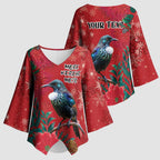 Tui Meri Kirihimete Personalised Kimono Sleeve Blouse Pohutukawa Flowers Red Motif - Aussie Hoodie