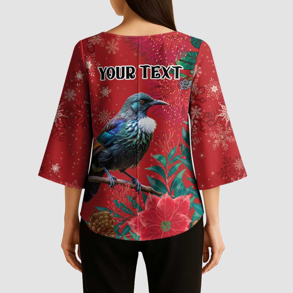 Tui Meri Kirihimete Personalised Kimono Sleeve Blouse Pohutukawa Flowers Red Motif - Aussie Hoodie