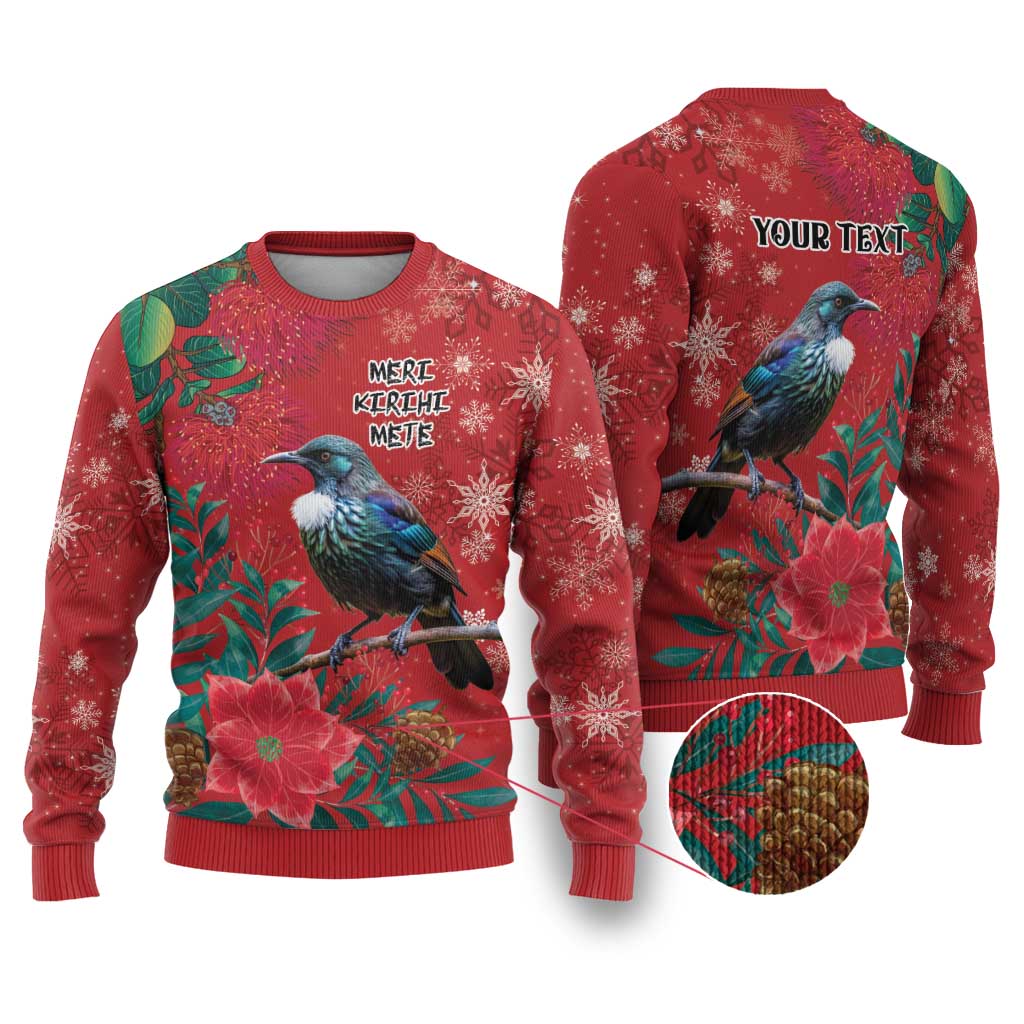 Tui Meri Kirihimete Personalised Ugly Christmas Sweater Pohutukawa Flowers Red Motif - Aussie Hoodie
