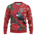 Tui Meri Kirihimete Personalised Ugly Christmas Sweater Pohutukawa Flowers Red Motif - Aussie Hoodie
