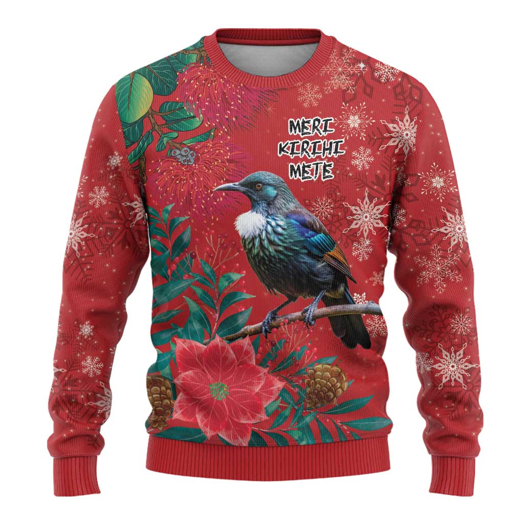 Tui Meri Kirihimete Personalised Ugly Christmas Sweater Pohutukawa Flowers Red Motif - Aussie Hoodie