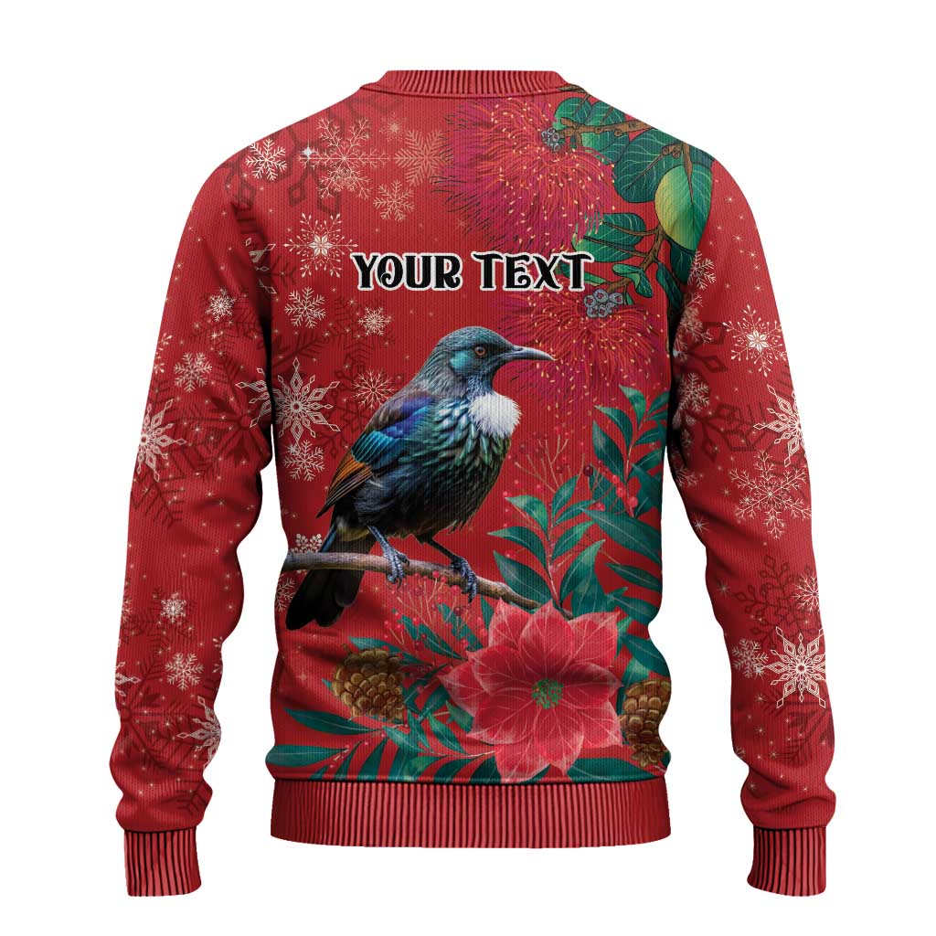 Tui Meri Kirihimete Personalised Ugly Christmas Sweater Pohutukawa Flowers Red Motif - Aussie Hoodie