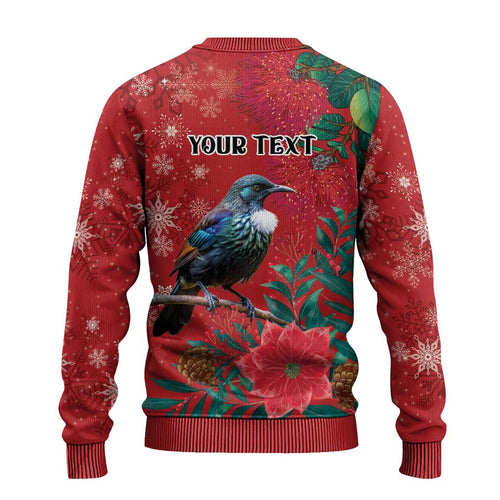 Tui Meri Kirihimete Personalised Ugly Christmas Sweater Pohutukawa Flowers Red Motif - Aussie Hoodie