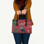 Tui Meri Kirihimete Personalised Leather Bag Pohutukawa Flowers Red Motif - Aussie Hoodie