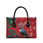 Tui Meri Kirihimete Personalised Leather Bag Pohutukawa Flowers Red Motif - Aussie Hoodie