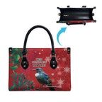 Tui Meri Kirihimete Personalised Leather Bag Pohutukawa Flowers Red Motif - Aussie Hoodie