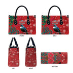 Tui Meri Kirihimete Personalised Leather Bag Pohutukawa Flowers Red Motif - Aussie Hoodie