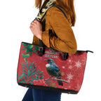 Tui Meri Kirihimete Personalised Leather Tote Bag Pohutukawa Flowers Red Motif - Aussie Hoodie