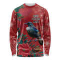 Tui Meri Kirihimete Personalised Long Sleeve Shirt Pohutukawa Flowers Red Motif - Aussie Hoodie