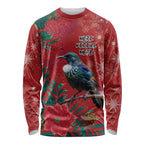 Tui Meri Kirihimete Personalised Long Sleeve Shirt Pohutukawa Flowers Red Motif - Aussie Hoodie