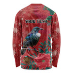 Tui Meri Kirihimete Personalised Long Sleeve Shirt Pohutukawa Flowers Red Motif - Aussie Hoodie