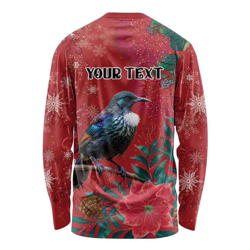 Tui Meri Kirihimete Personalised Long Sleeve Shirt Pohutukawa Flowers Red Motif - Aussie Hoodie