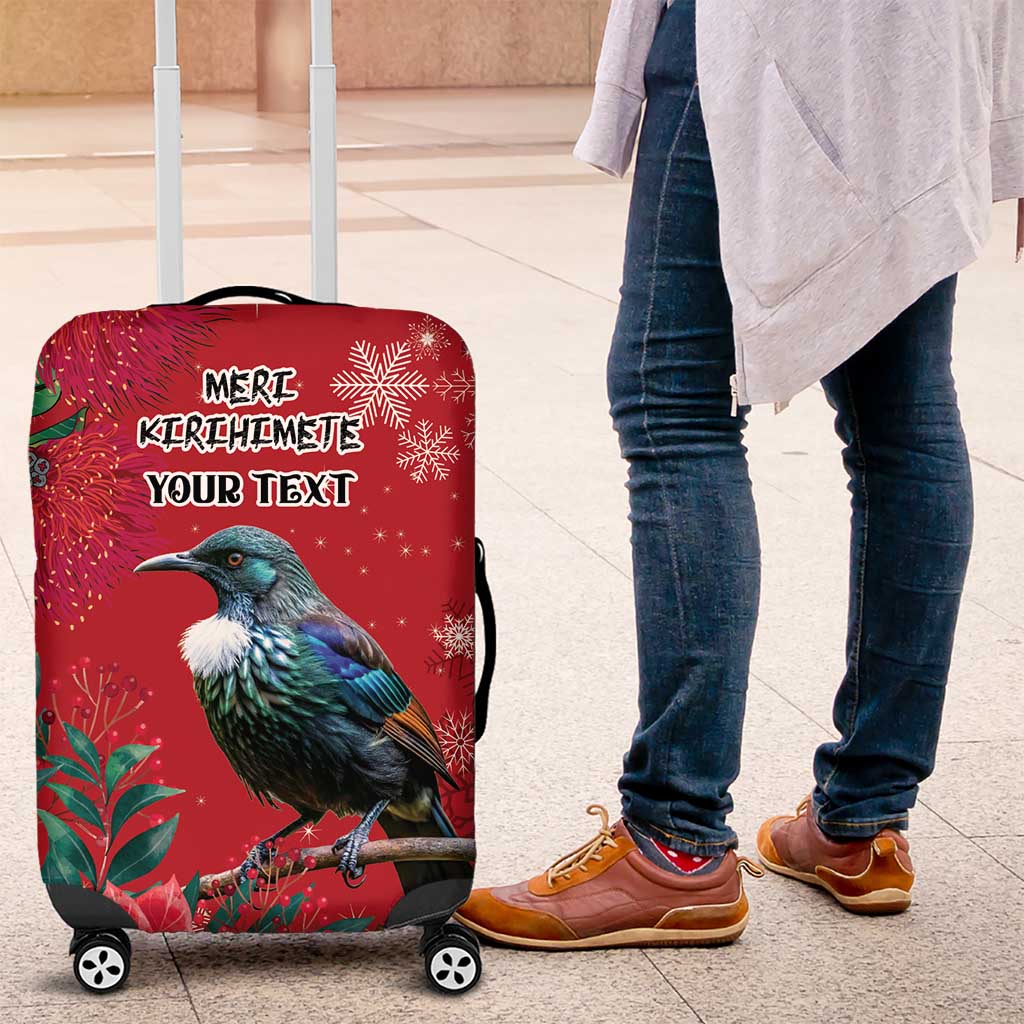 Tui Meri Kirihimete Personalised Luggage Cover Pohutukawa Flowers Red Motif - Aussie Hoodie