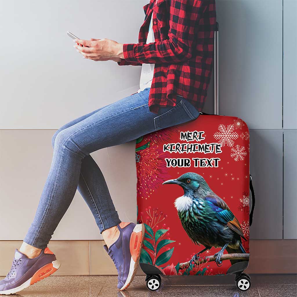 Tui Meri Kirihimete Personalised Luggage Cover Pohutukawa Flowers Red Motif - Aussie Hoodie