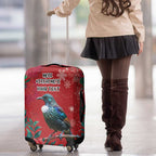 Tui Meri Kirihimete Personalised Luggage Cover Pohutukawa Flowers Red Motif - Aussie Hoodie