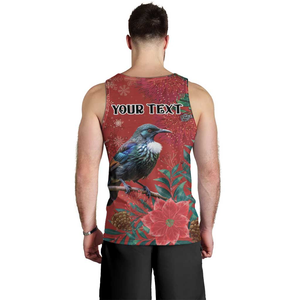 Tui Meri Kirihimete Personalised Men Tank Top Pohutukawa Flowers Red Motif - Aussie Hoodie