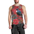 Tui Meri Kirihimete Personalised Men Tank Top Pohutukawa Flowers Red Motif - Aussie Hoodie