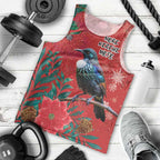 Tui Meri Kirihimete Personalised Men Tank Top Pohutukawa Flowers Red Motif - Aussie Hoodie