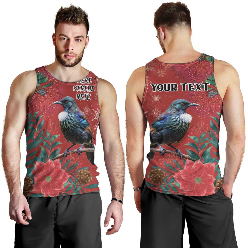 Tui Meri Kirihimete Personalised Men Tank Top Pohutukawa Flowers Red Motif - Aussie Hoodie