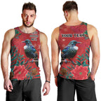 Tui Meri Kirihimete Personalised Men Tank Top Pohutukawa Flowers Red Motif - Aussie Hoodie