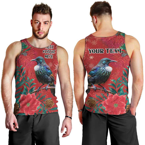 Tui Meri Kirihimete Personalised Men Tank Top Pohutukawa Flowers Red Motif - Aussie Hoodie