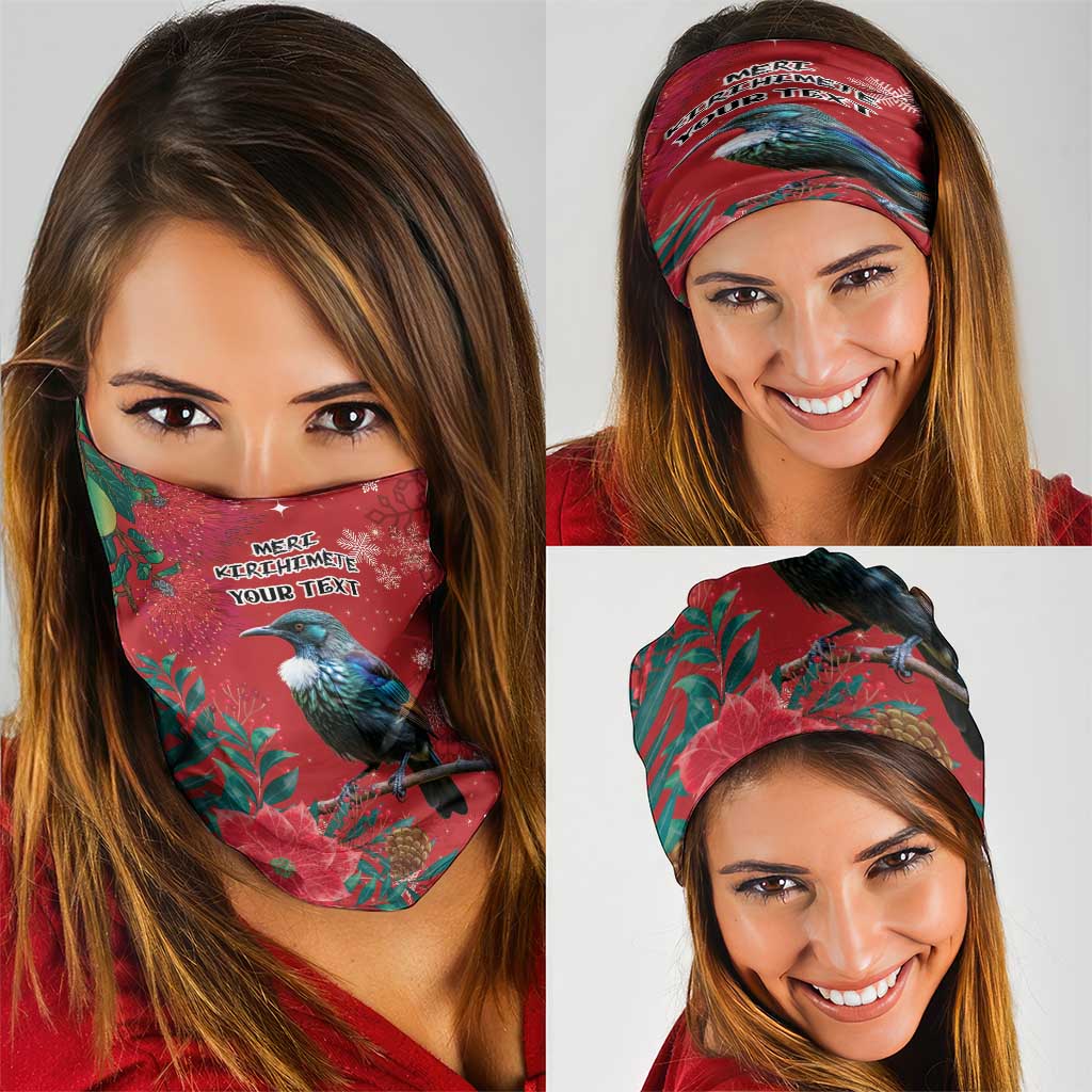 Tui Meri Kirihimete Personalised Neck Gaiter Pohutukawa Flowers Red Motif - Aussie Hoodie