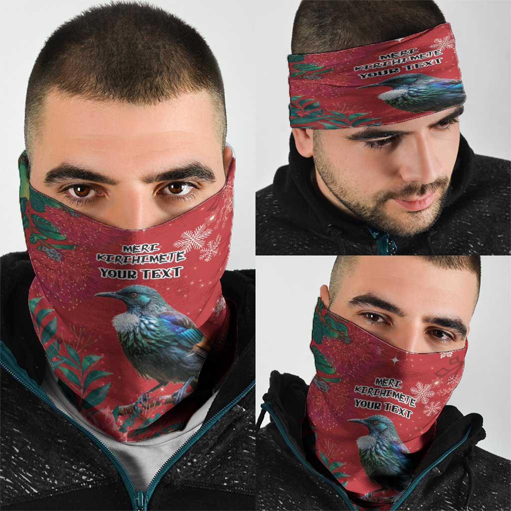 Tui Meri Kirihimete Personalised Neck Gaiter Pohutukawa Flowers Red Motif - Aussie Hoodie