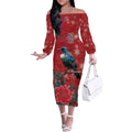 Tui Meri Kirihimete Personalised Off The Shoulder Long Sleeve Dress Pohutukawa Flowers Red Motif - Aussie Hoodie