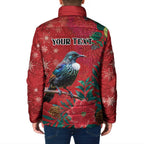 Tui Meri Kirihimete Personalised Padded Jacket Pohutukawa Flowers Red Motif - Aussie Hoodie