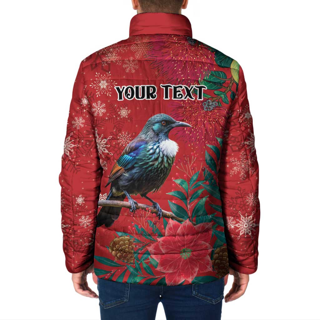 Tui Meri Kirihimete Personalised Padded Jacket Pohutukawa Flowers Red Motif - Aussie Hoodie
