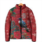 Tui Meri Kirihimete Personalised Padded Jacket Pohutukawa Flowers Red Motif - Aussie Hoodie