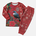 Tui Meri Kirihimete Personalised Christmas Pajama Set Pohutukawa Flowers Red Motif - Aussie Hoodie