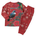 Tui Meri Kirihimete Personalised Christmas Pajama Set Pohutukawa Flowers Red Motif - Aussie Hoodie