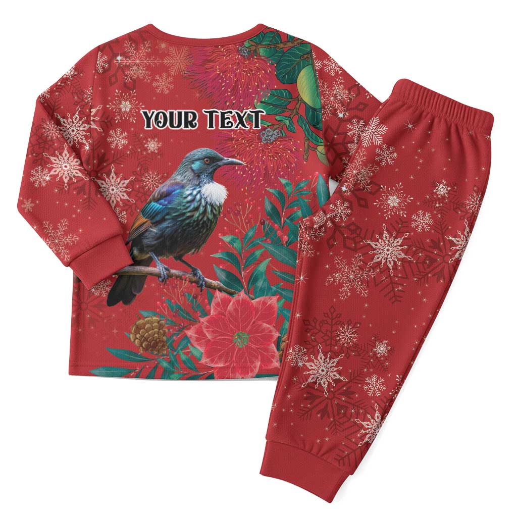 Tui Meri Kirihimete Personalised Christmas Pajama Set Pohutukawa Flowers Red Motif - Aussie Hoodie