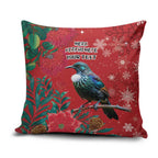 Tui Meri Kirihimete Personalised Pillow Cover Pohutukawa Flowers Red Motif - Aussie Hoodie