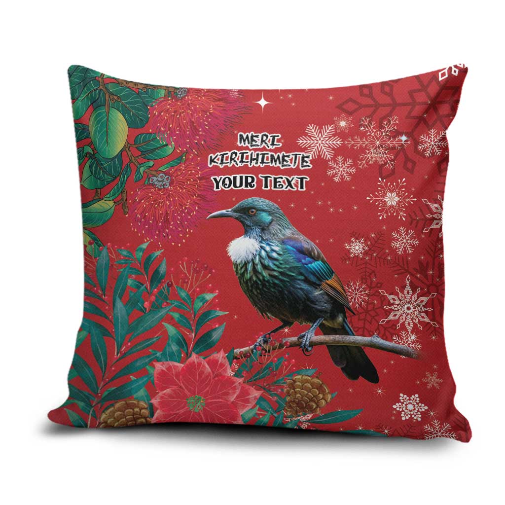 Tui Meri Kirihimete Personalised Pillow Cover Pohutukawa Flowers Red Motif - Aussie Hoodie