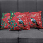 Tui Meri Kirihimete Personalised Pillow Cover Pohutukawa Flowers Red Motif - Aussie Hoodie
