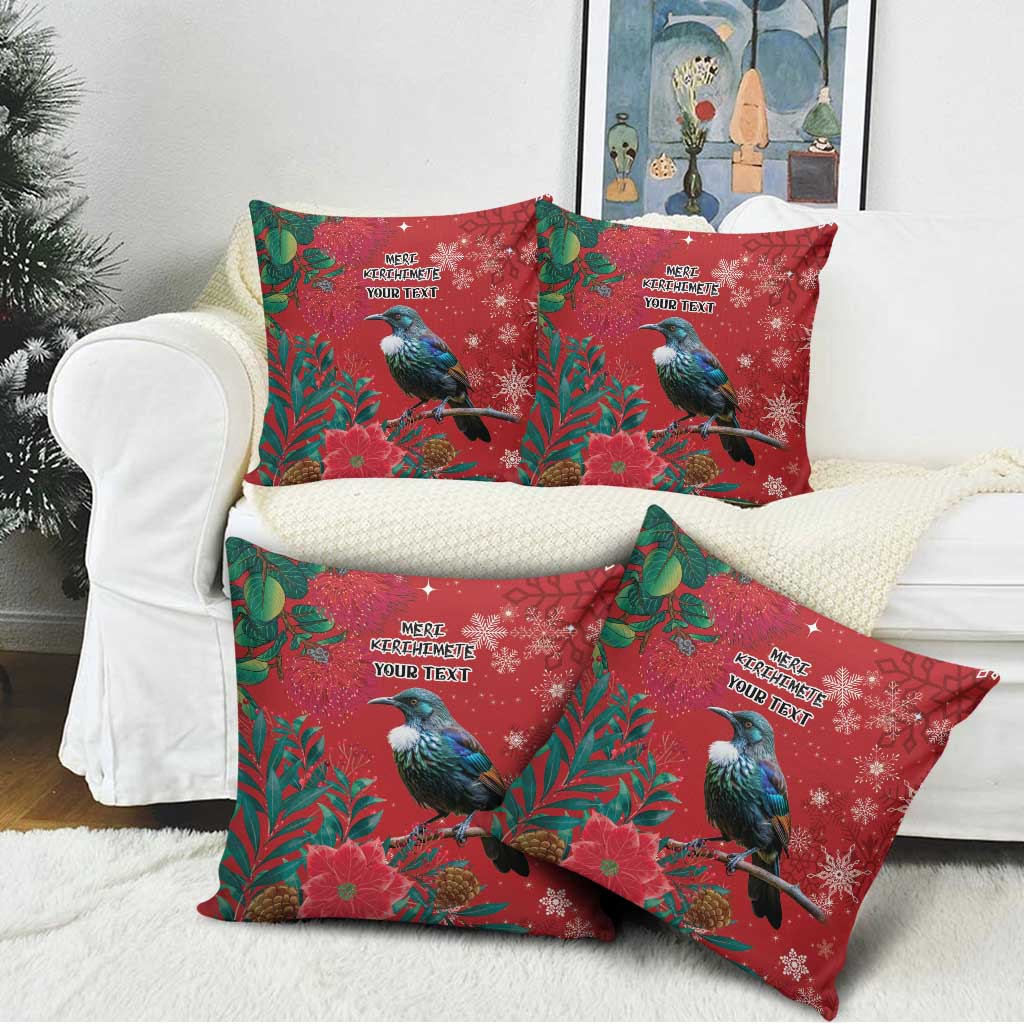 Tui Meri Kirihimete Personalised Pillow Cover Pohutukawa Flowers Red Motif - Aussie Hoodie