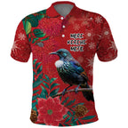 Tui Meri Kirihimete Personalised Polo Shirt Pohutukawa Flowers Red Motif - Aussie Hoodie