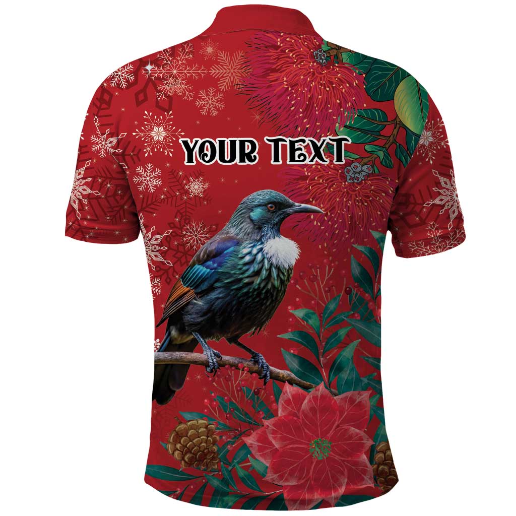 Tui Meri Kirihimete Personalised Polo Shirt Pohutukawa Flowers Red Motif - Aussie Hoodie