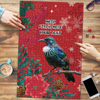 Tui Meri Kirihimete Personalised Puzzle Pohutukawa Flowers Red Motif - Aussie Hoodie